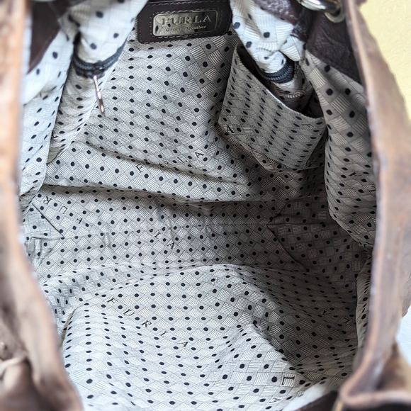 Furla Ostrich Embossed Brown Leather Tote Bag - Picture 6 of 15